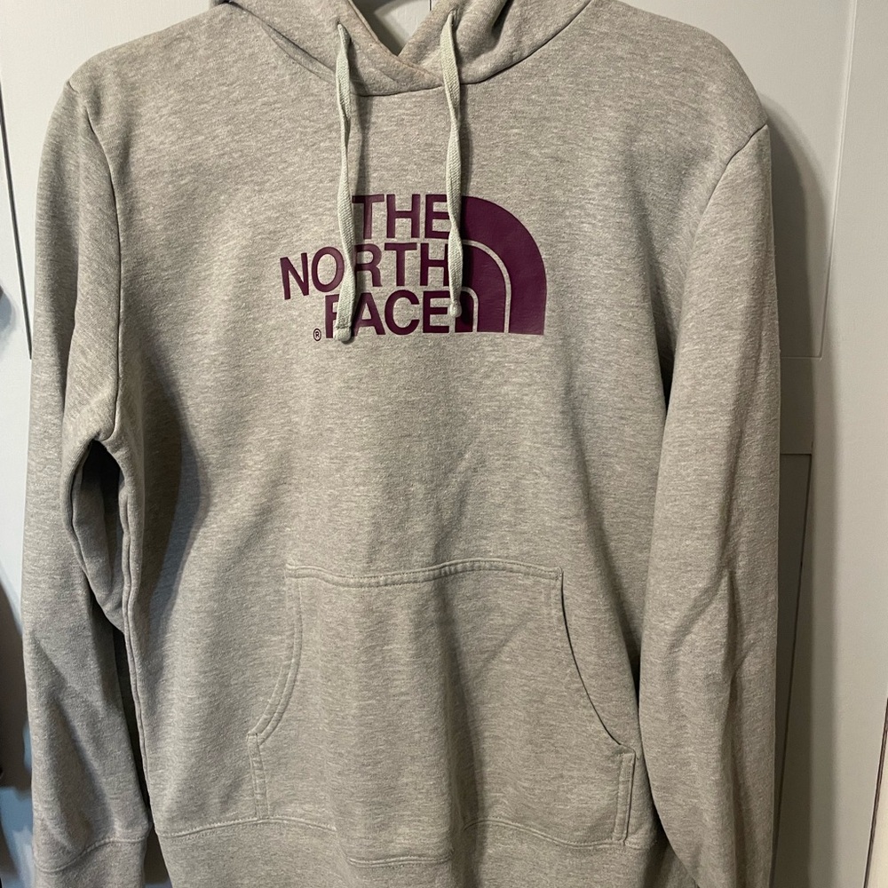 The North Face Light Gray Hoodie with Plum Logo